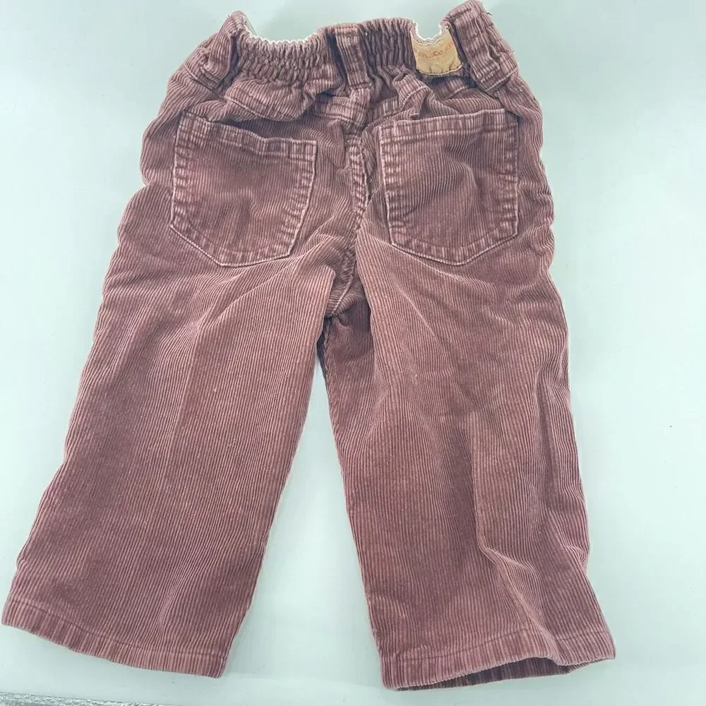 Oshkosh B’Gosh brown cords corduroy pants half elastic waist button and zipper 1